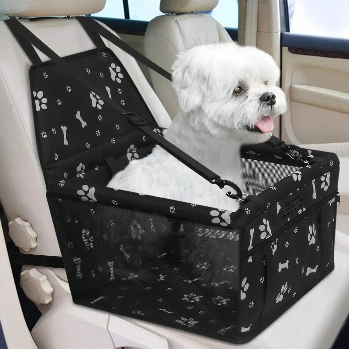 pet Car Seat Foldable Dog Car Booster Seat Waterproof Breathable Oxford Travel Bag for Small to Medium Dogs, Puppies