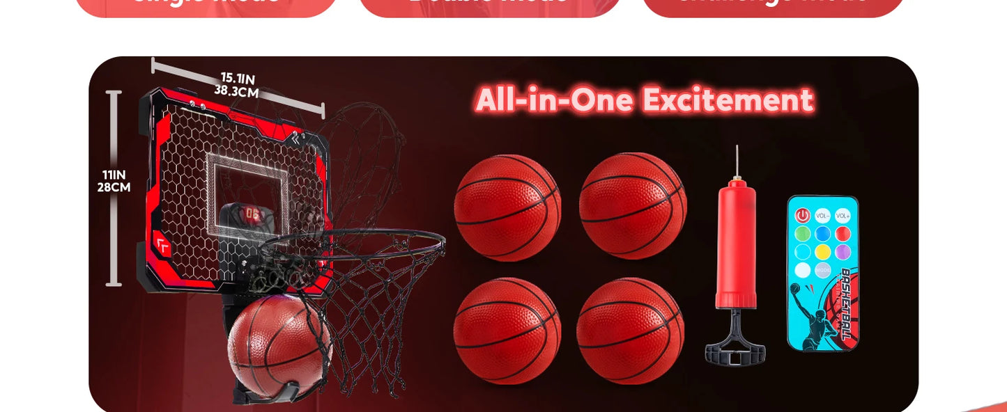 JOYFY Mini Indoor Basketball Hoop Light Up Over The Door Basket Ball Hoop for Kids Toys Birthday Gifts with Scoreboard & 4 Balls