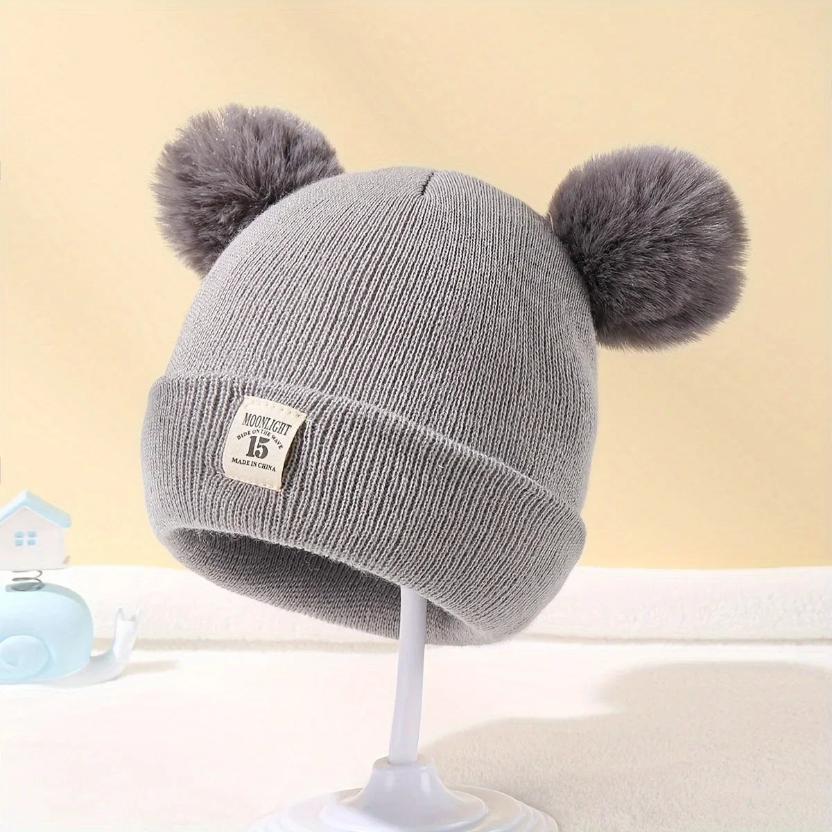 Solid Color Wool Knitted Baby Hat Newborn Baby Hat Cute Winter Hat with Pom-Pom Children's Boys and Girls Warm Knit Hat