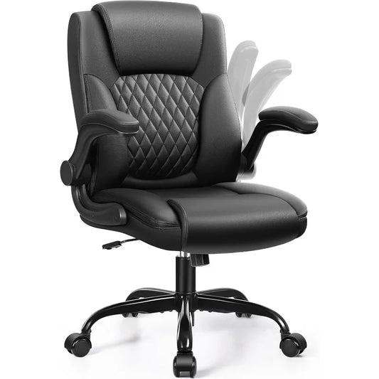 Leather Office Chair, PU Home Computer Desk Chairs Ergonomic Back Support,Small Gmaing Chair Wheels Adjustable Armrests