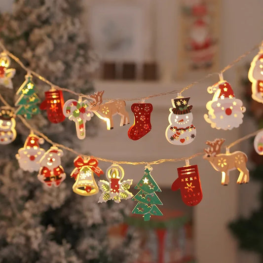 Christmas LED Fairy Lights Garland Santa Claus Fawn Gloves Bell Garland Battery Operated Lights Room Bedroom Decorative Lamp
