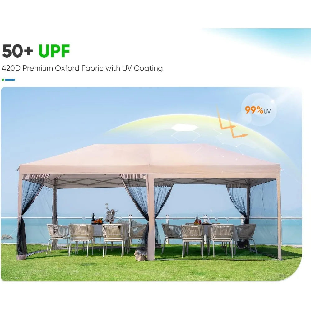 10'x20' Pop up Canopy Tent with Netting, Instant Screened House Tent Outdoor Party Event Gazebo Shelter- Waterproof & 6 Sand Ba