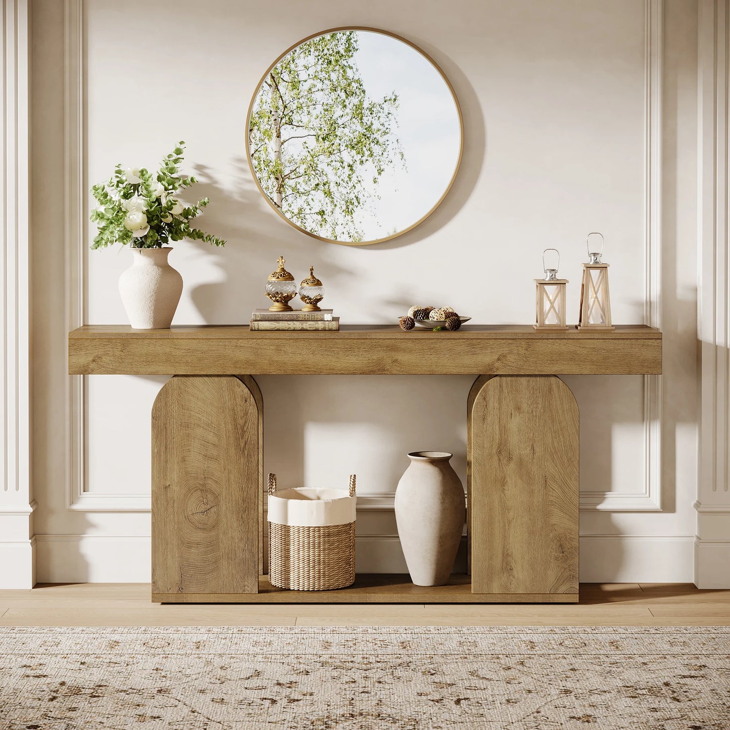 Tribesigns Farmhouse Wood Console Table, 70.9-Inch Entryway Accent Table with U-Shaped Base, 2-Tier Extra Long Sofa Tables for Entrance, Hallway, Living Room (Light Brown)