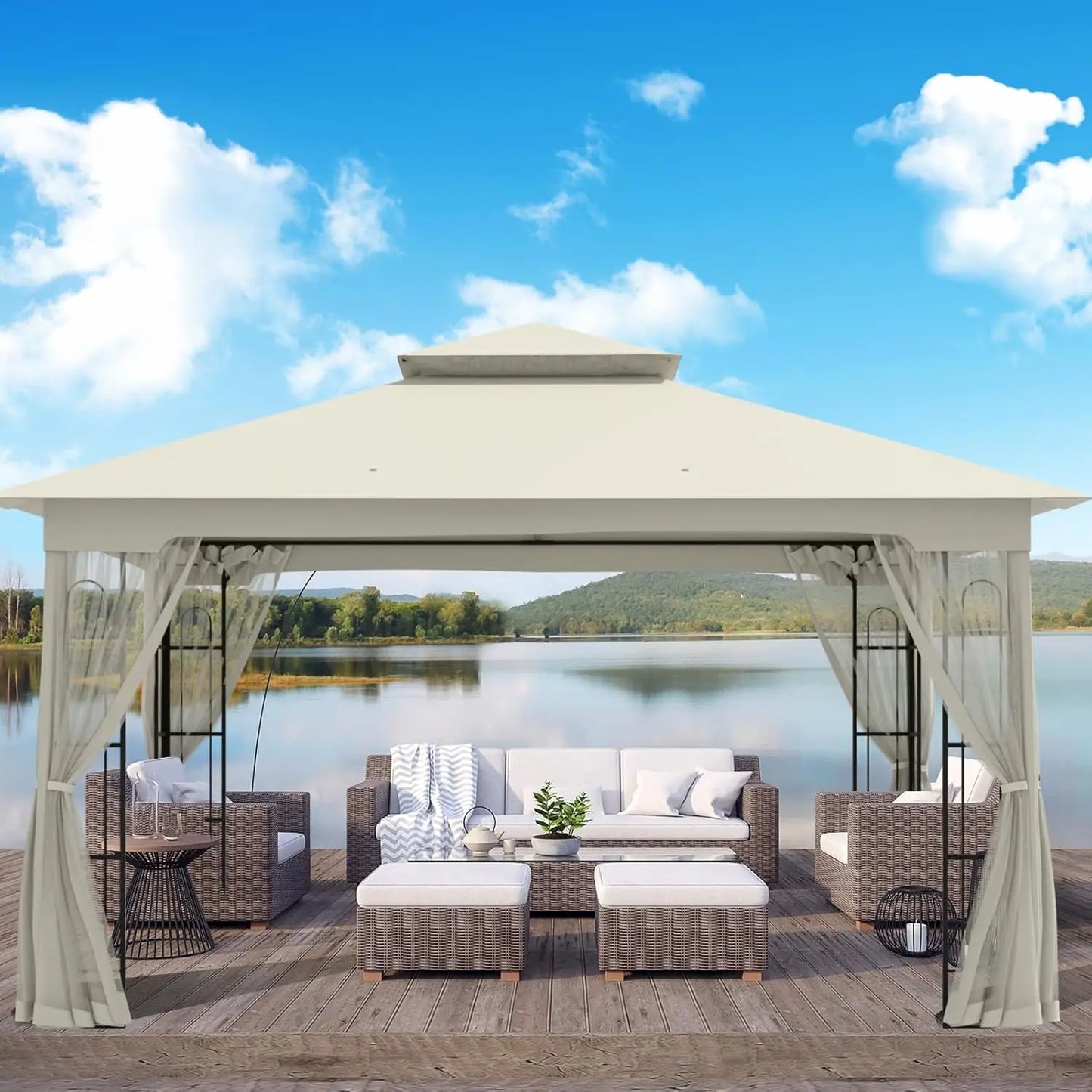 Customized Patio Gazebo Tent, Comfortable Soft Fabric Top With Complete Netting Ideal For Outdoor Rest & Entertainment