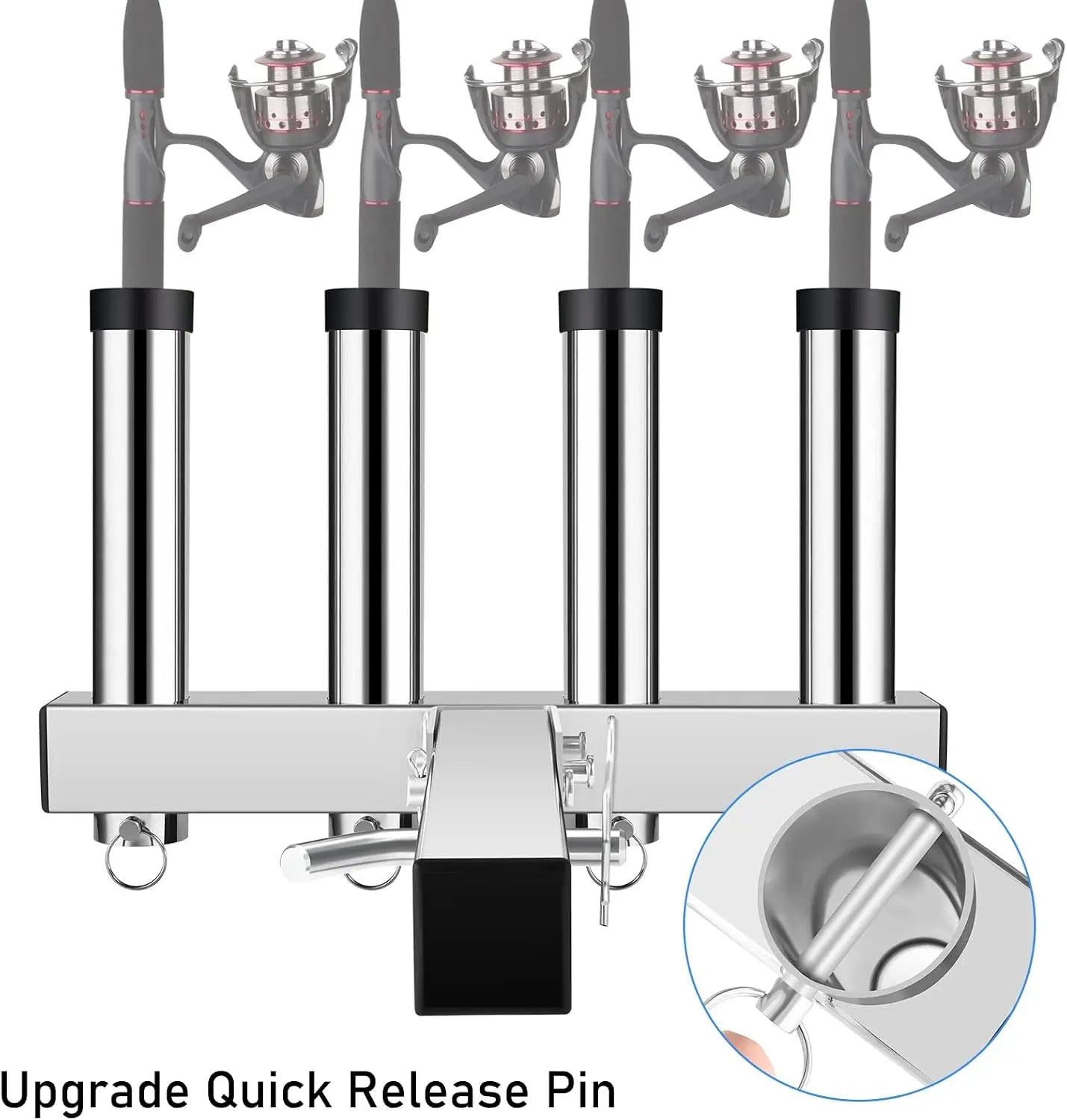 Stainless Steel Hitch Fishing Rod Holder for 2" Receivers, 4 Tube Rack with Quick Release Pin, Adjustable Truck Rod Holder