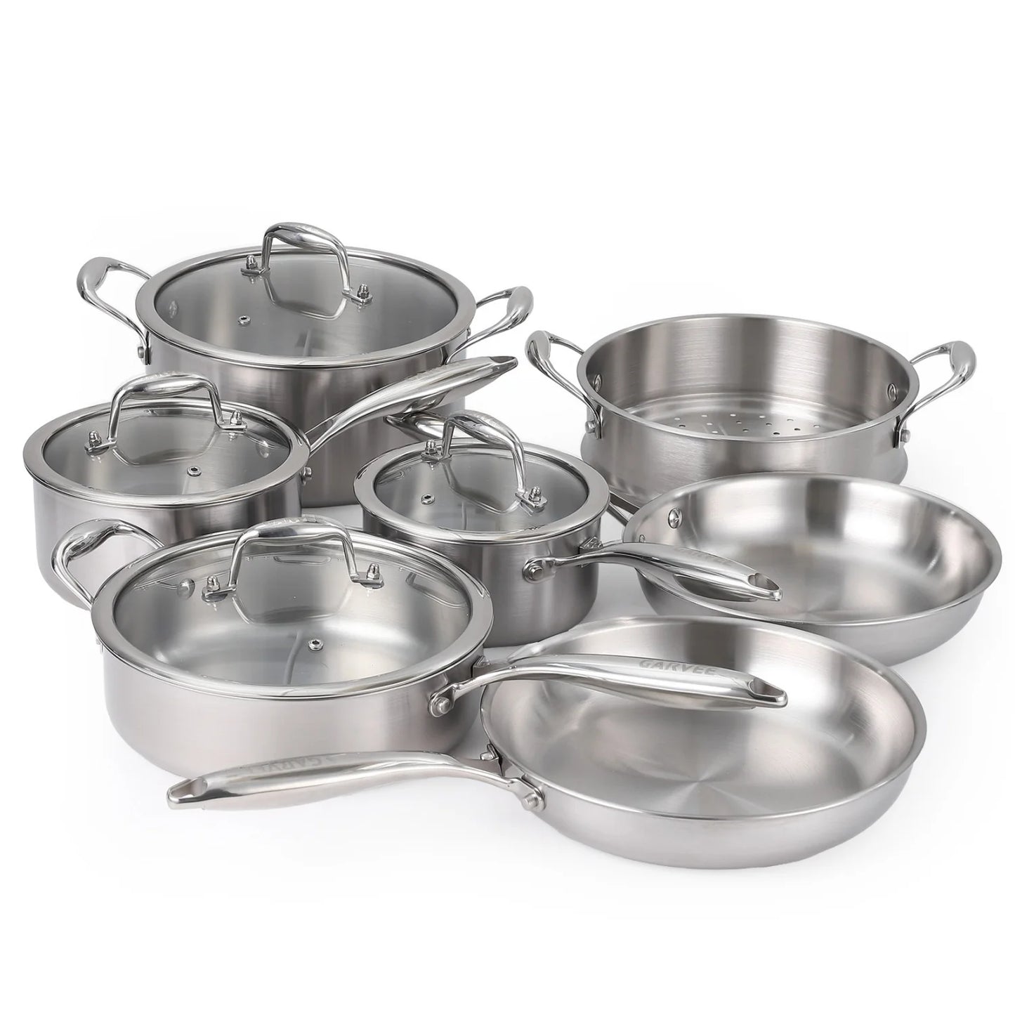 3 Ply Stainless Steel 11-Piece Cookware Set with Lids, Pots and Pans Kitchen Set,Frying Pans, Saute Pan & Stock Pot