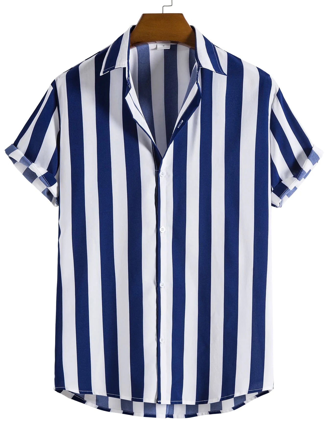 Men Vertical Striped Button Up Short Sleeve Shirt Casual