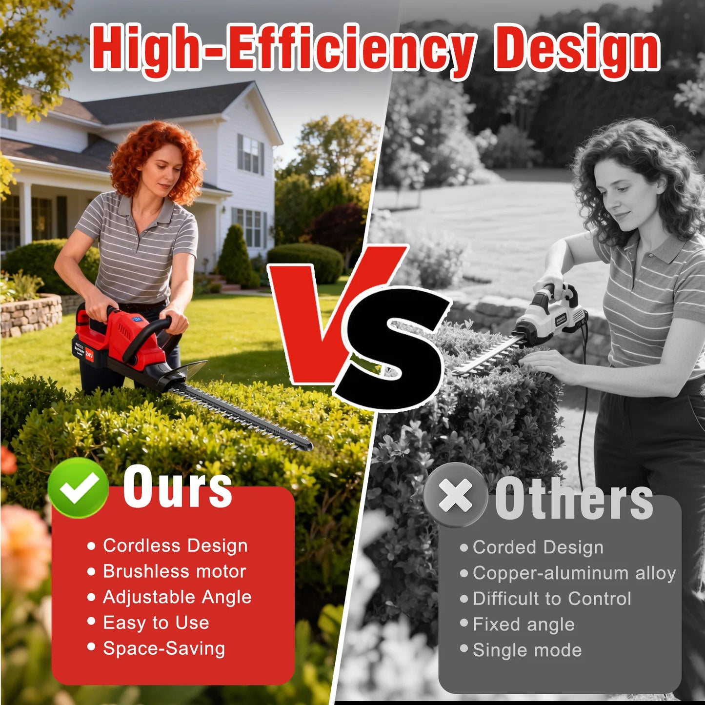 22-Inch Cordless Hedge Trimmer Lawn Mower –24000r/min Portable Hedge Cutter with 4000mAh Batteries for Lawn Garden Yard Tools