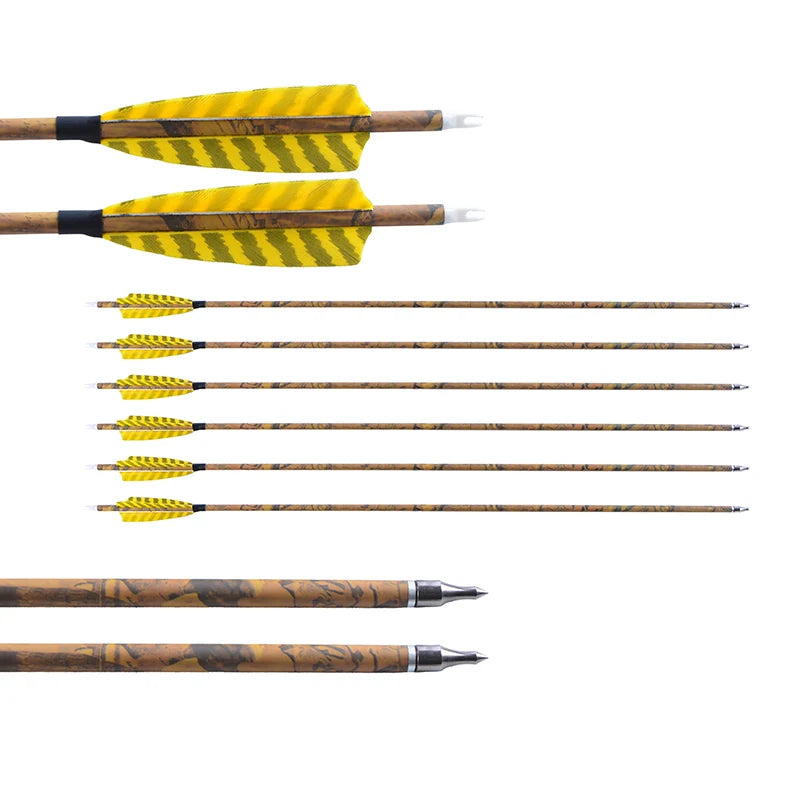 12pcs Archery Arrows 31.5 Inch Spine 500 Mixed Carbon with 4 Inch Turkey Feathers 100 Grain Tips for Compound Recurve Bow Outdoor Hunting
