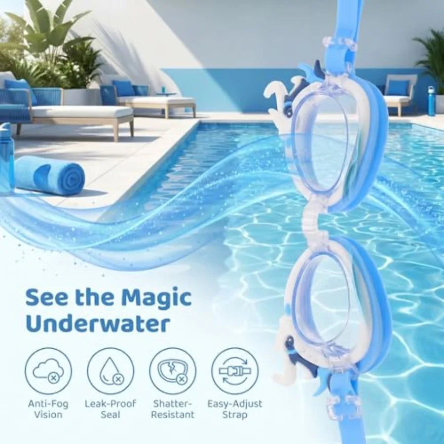 Swim Goggles, Anti-fog Vision Swimming Goggles for Boys And Girls, Leak-proof Soft Silicone Water with Cartoon Dragon Design, A