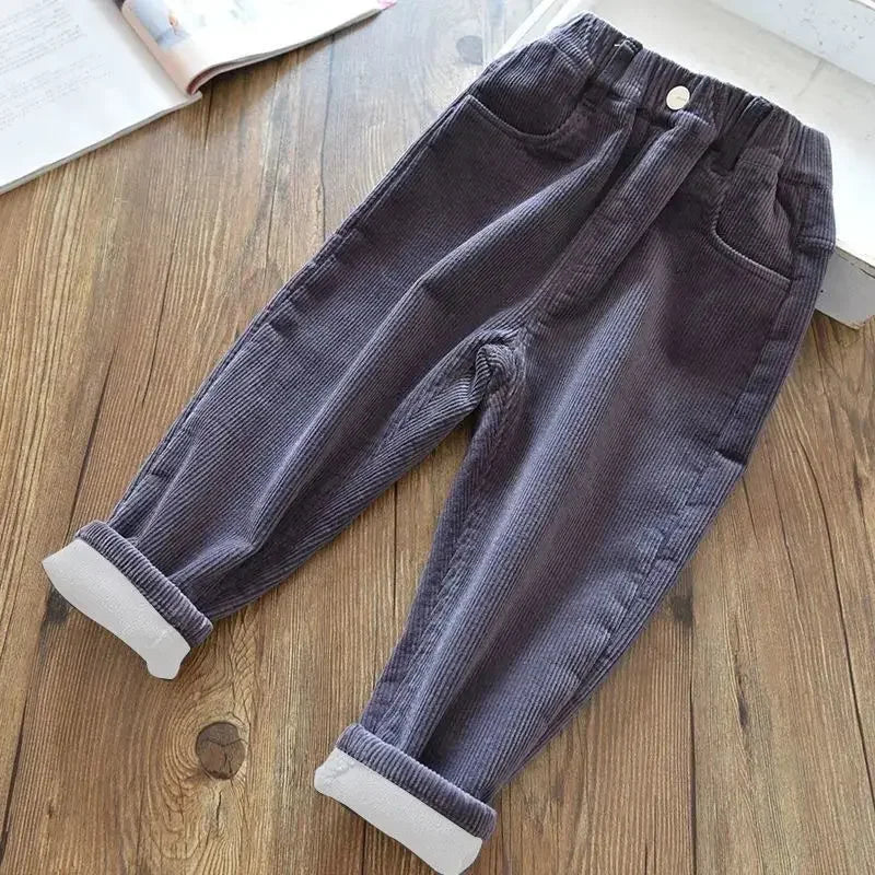 Kids Warm Pants Boy Girls Autumn Winter Corduroy Thick Outer Wear Sports Trousers 1-9Y Children Clothes Casual High Waist Pants