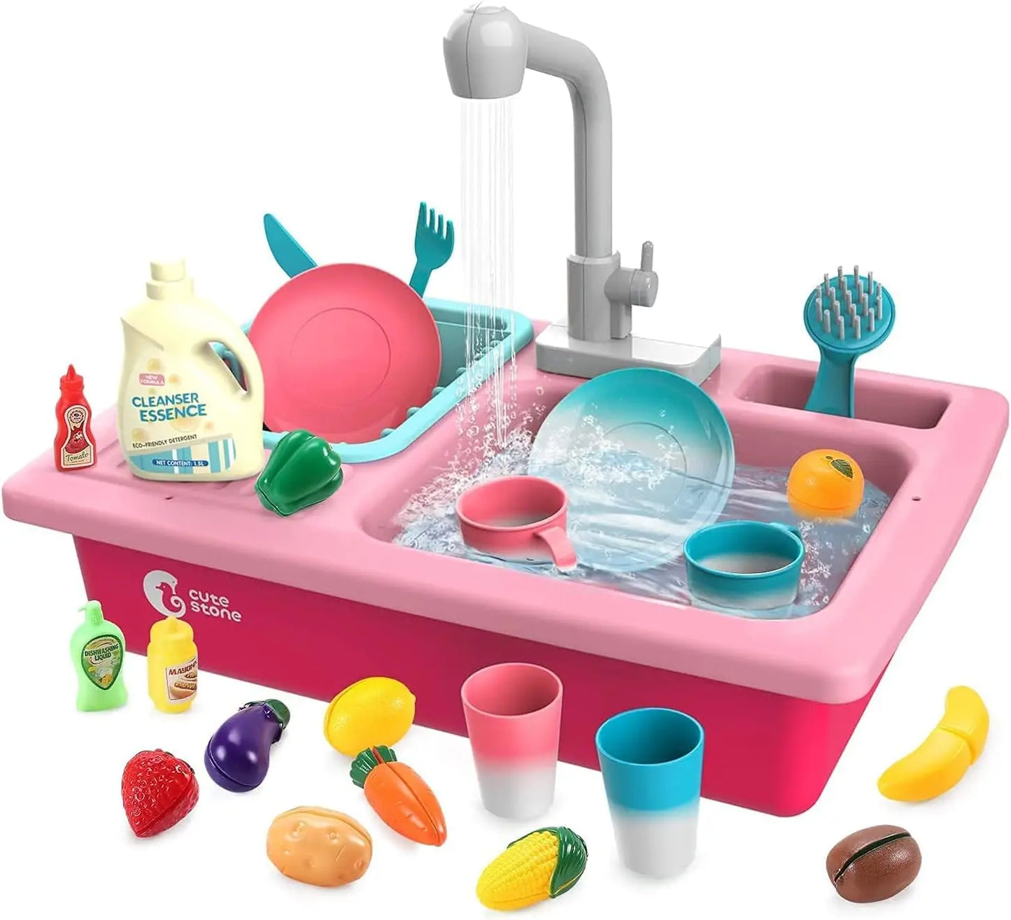 Cute Stone Sink Toy ， Upgraded Faucet, Kitchen Playset, Pool Floats, Kids Dishwasher Roleplay.