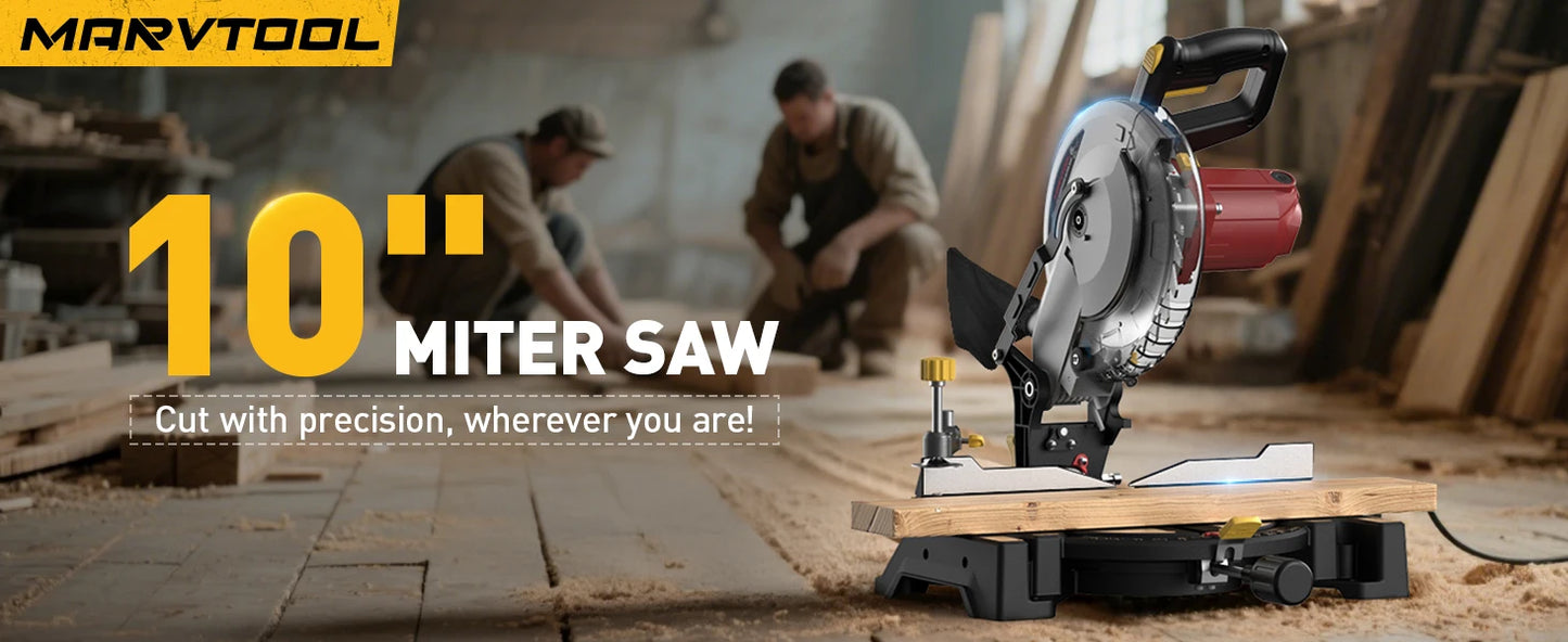 10" Compound Miter Saw Single Bevel 15-Amp, 5000 RPM 0°-45° Left Miter 36-Tooth Cutting Tool Multi-Material Cut Home Improvement