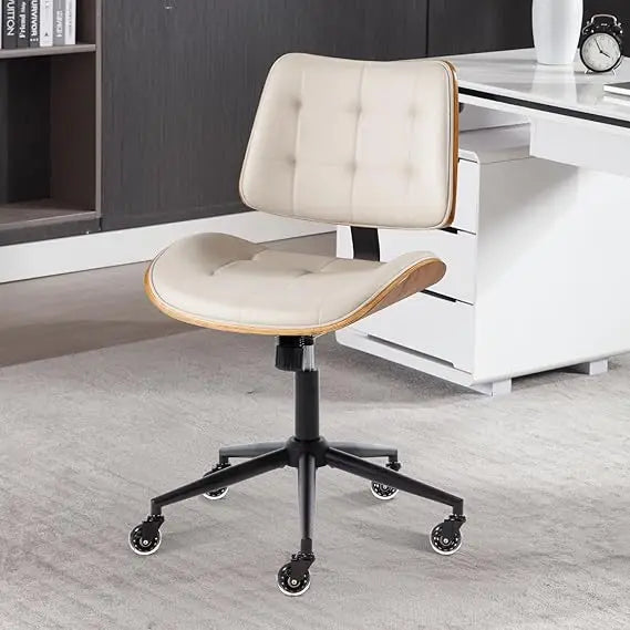 Home Office Desk Chair with Wheels, Adjustable Height Armless Office Chair, PU Leather Mid Back 360° Small Computer Chair, Moder