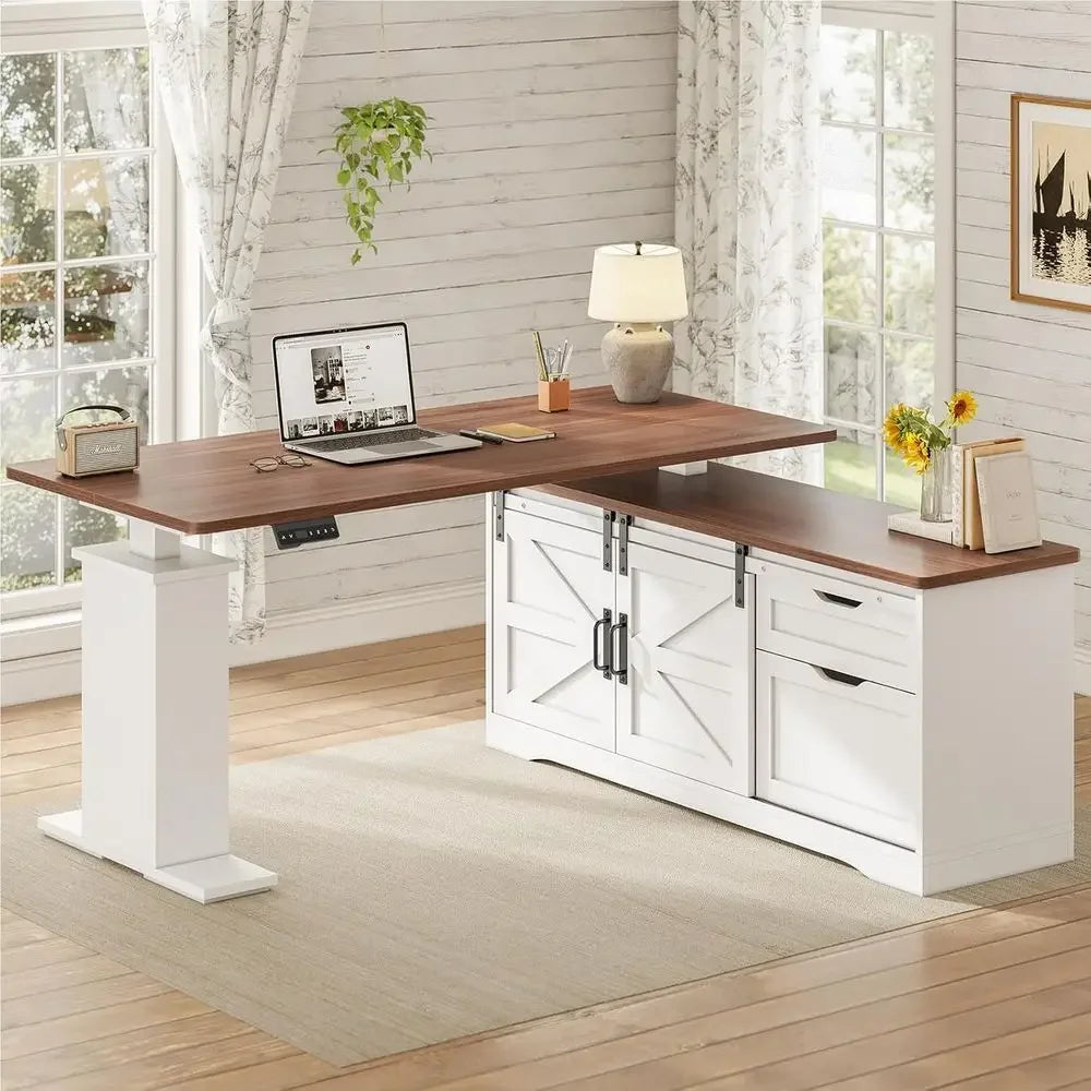 armhouse L Shaped Standing Desk, 55 inch Height Adjustable Desk with Storage Ders, Standing Computer Desks with Power Outlets or