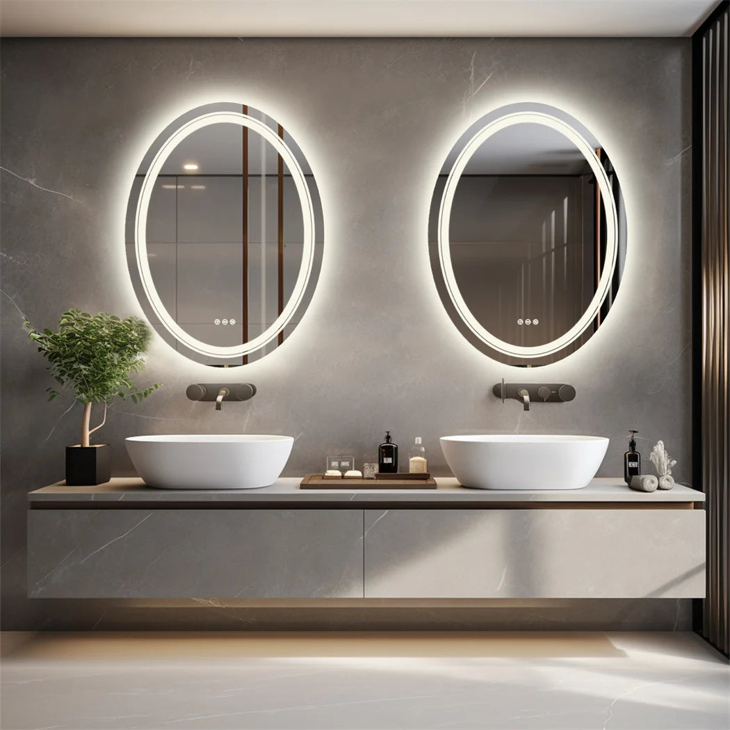 LUVODI Oval LED Bathroom Mirror With Anti Fog Touch Sensor And 3 Colors
