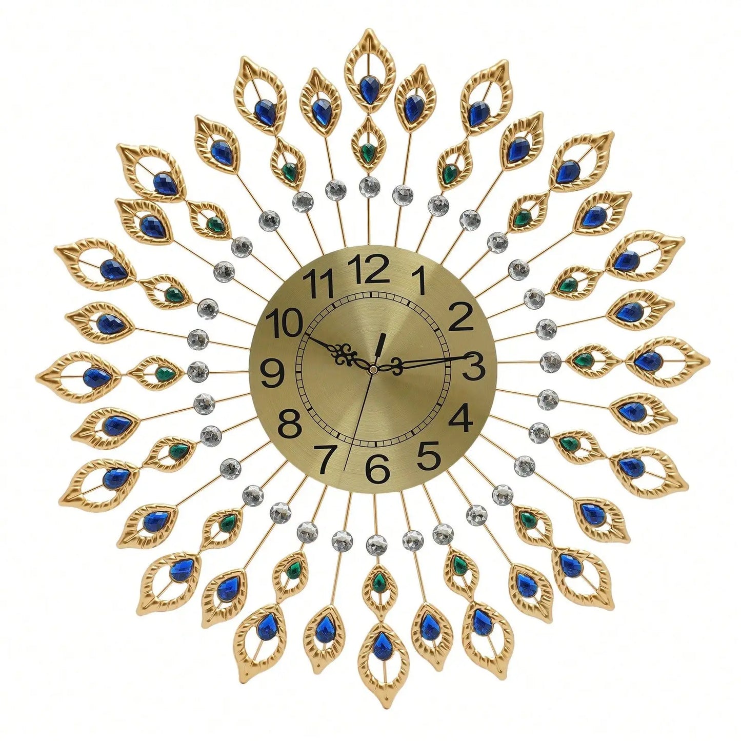 Wall Clock For Living Room Decor,Crystal Peacock Wall Clocks Modern Design 3D Clocks For Decor Large Round Metal Silen