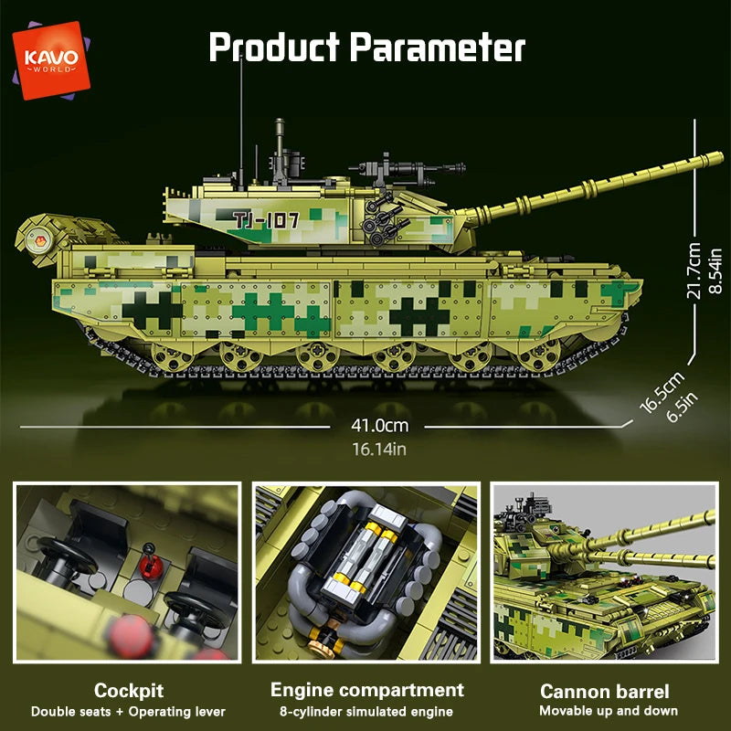 KAVOWORLD 2042pcs Simulated Main Battle Tank Building Block Military Army Car Truck Bricks Toy City Construction Bricks Kidd Gif