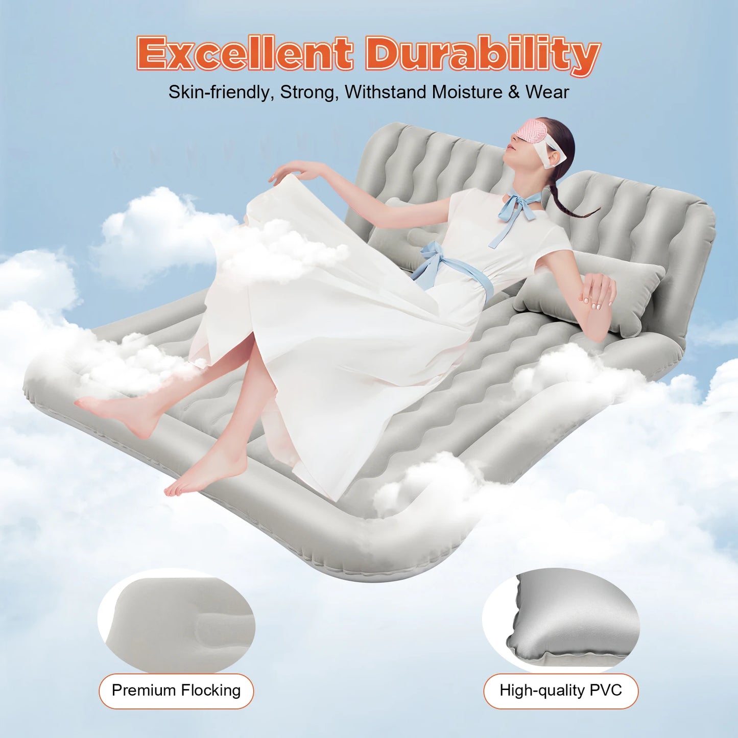 SUV Air Mattress w/ Air Pump, Inflatable Car Mattress for Trunk, Camping Bed Cushion Travel Back Seat Sleeping Bed