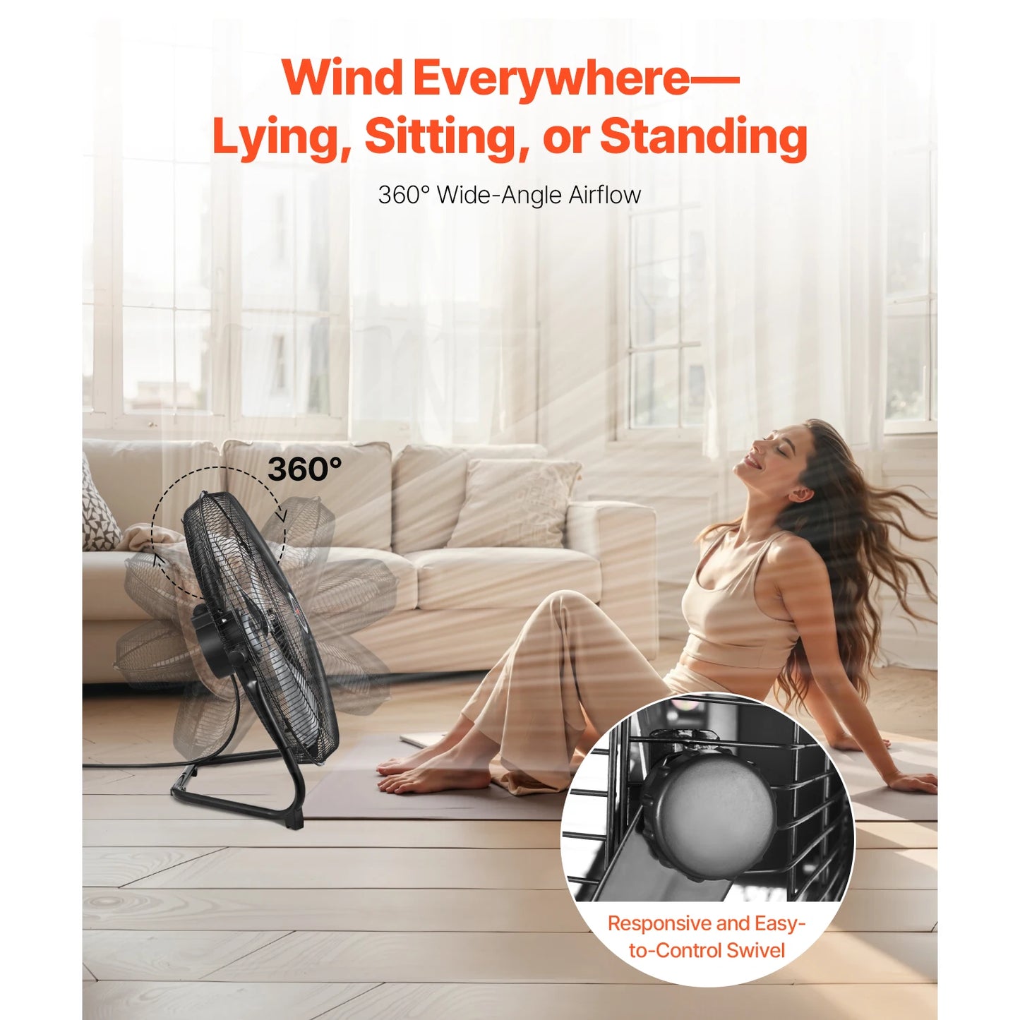 VEVOR Floor Fans 3 Speeds High Velocity Heavy Duty Industrial Fan 4800 CFM 360° Adjustable Tilt for Gym Home Commercial Shop