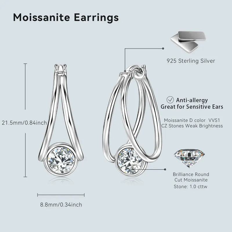 OXTAO Certified D Color Moissanite Split Hoop Huggie Earrings Real 925 Sterling Silver Versatile Dangle Earrings Female Jewelry