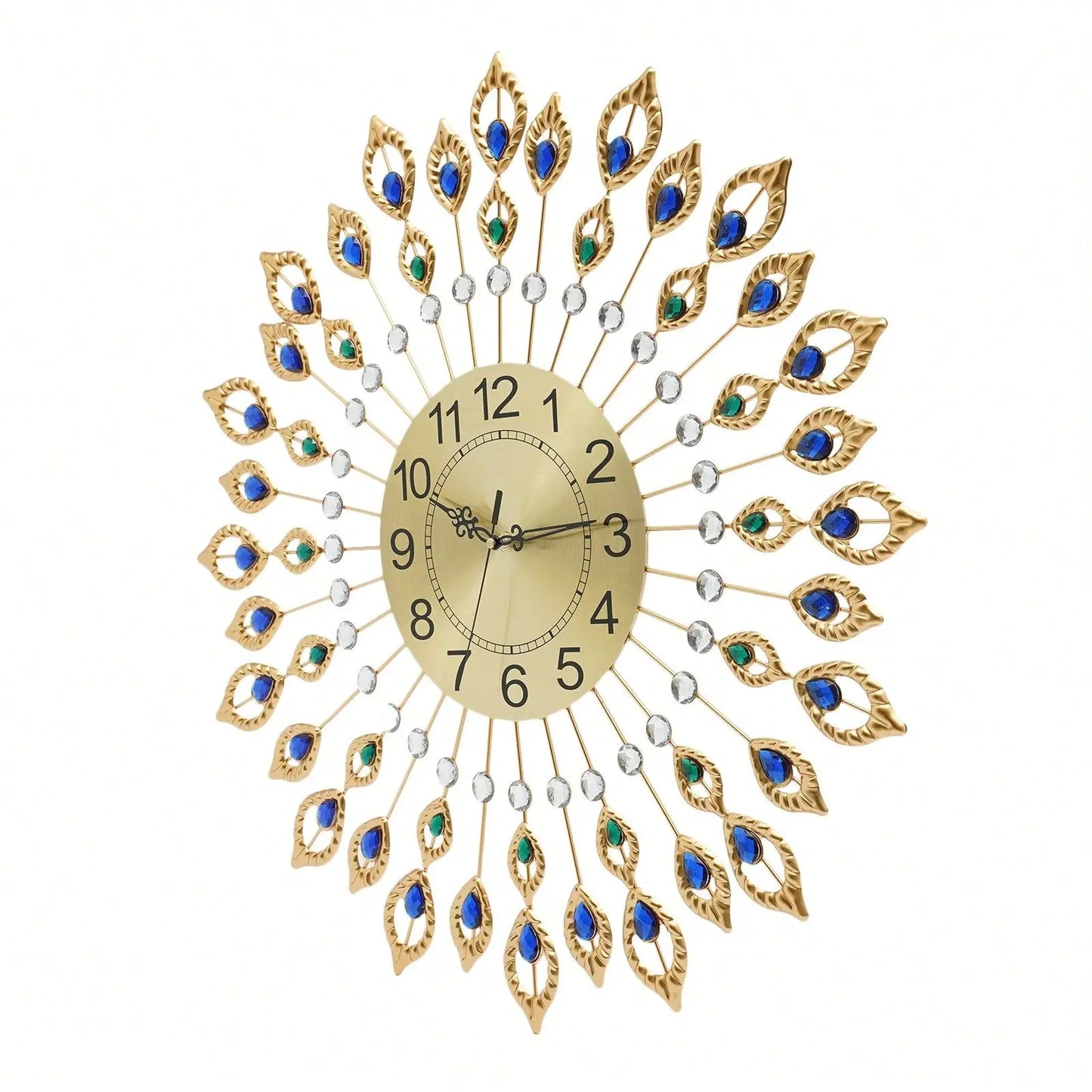 Wall Clock For Living Room Decor,Crystal Peacock Wall Clocks Modern Design 3D Clocks For Decor Large Round Metal Silen