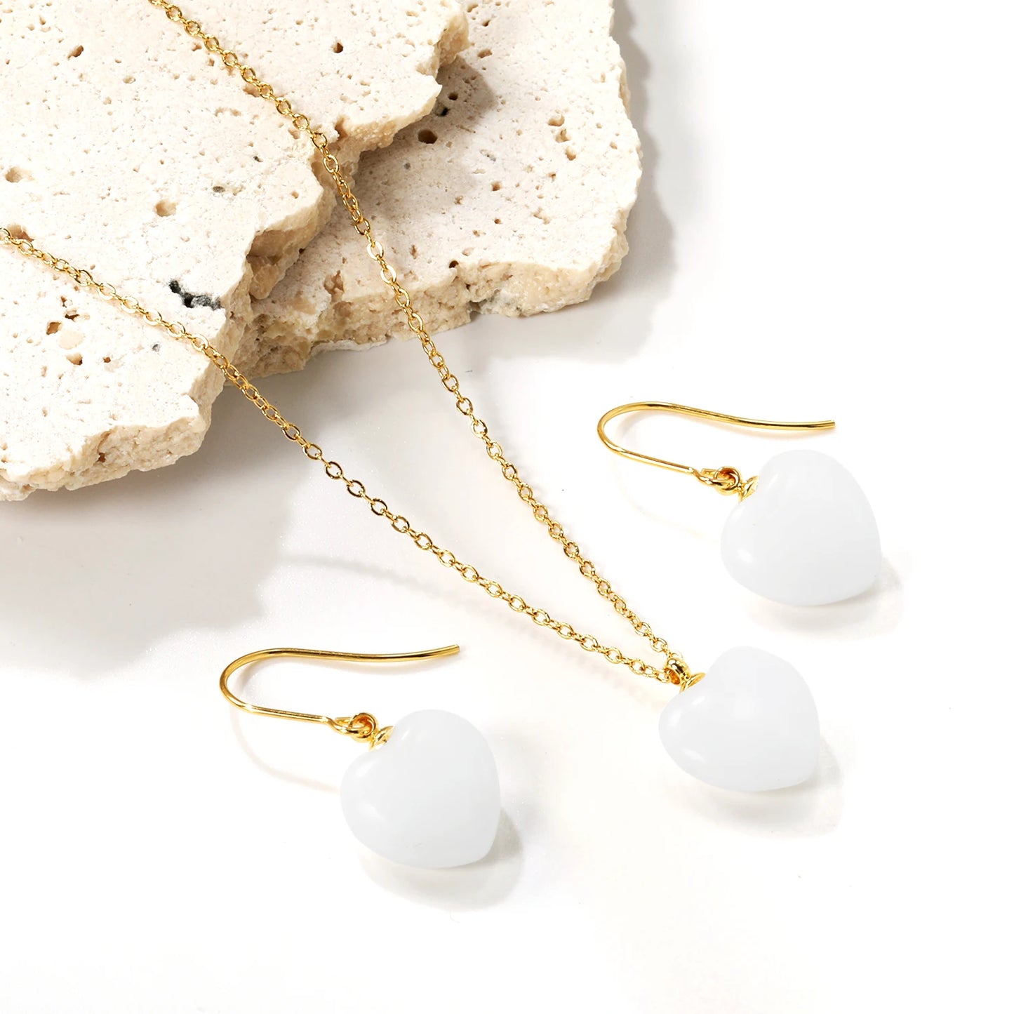 LUXUKISSKIDS Romantic Sweet Heart Jewelry Sets for Woman/Ladies Stainless Steel Love Pendant Peach Hearts Necklace Earrings Gift