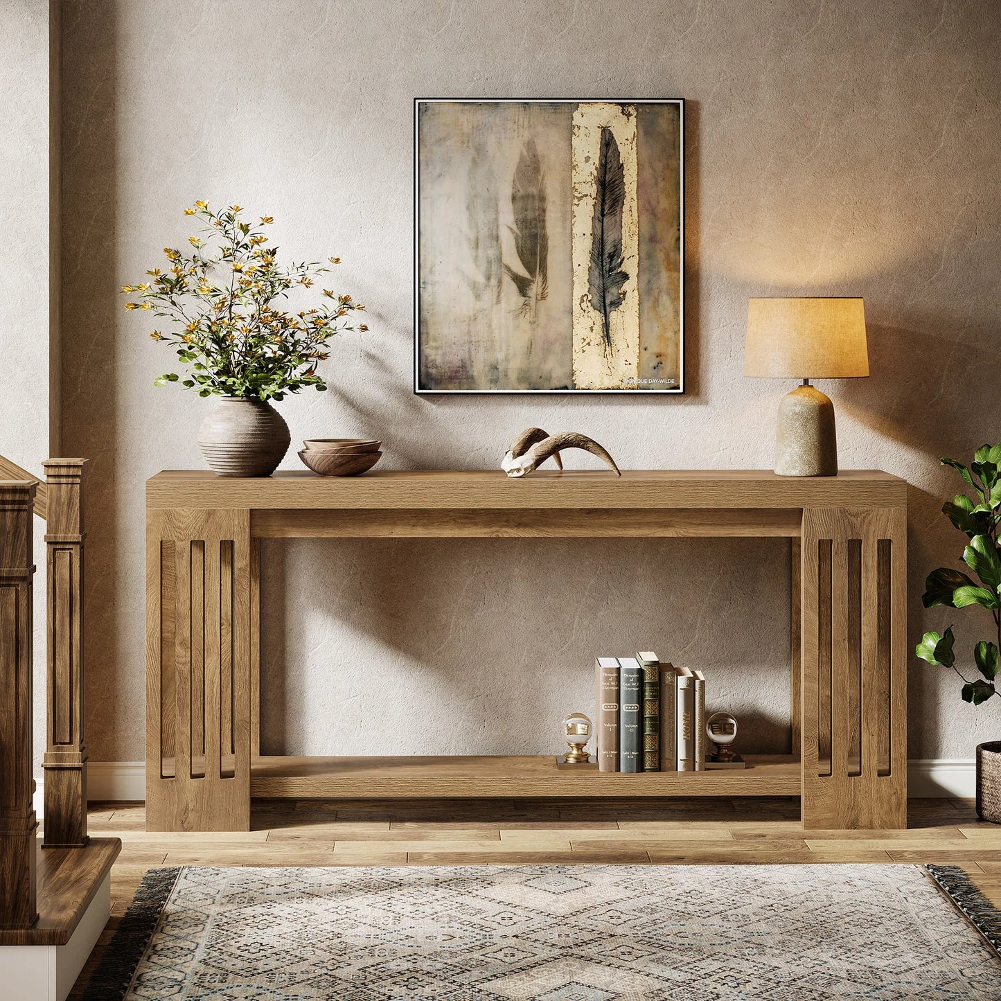 Tribesigns Farmhouse Console Table, 70.9-Inch Sofa Table Behind Couch with Vertical Stripe Legs,2-Tier Entryway Accent Furniture
