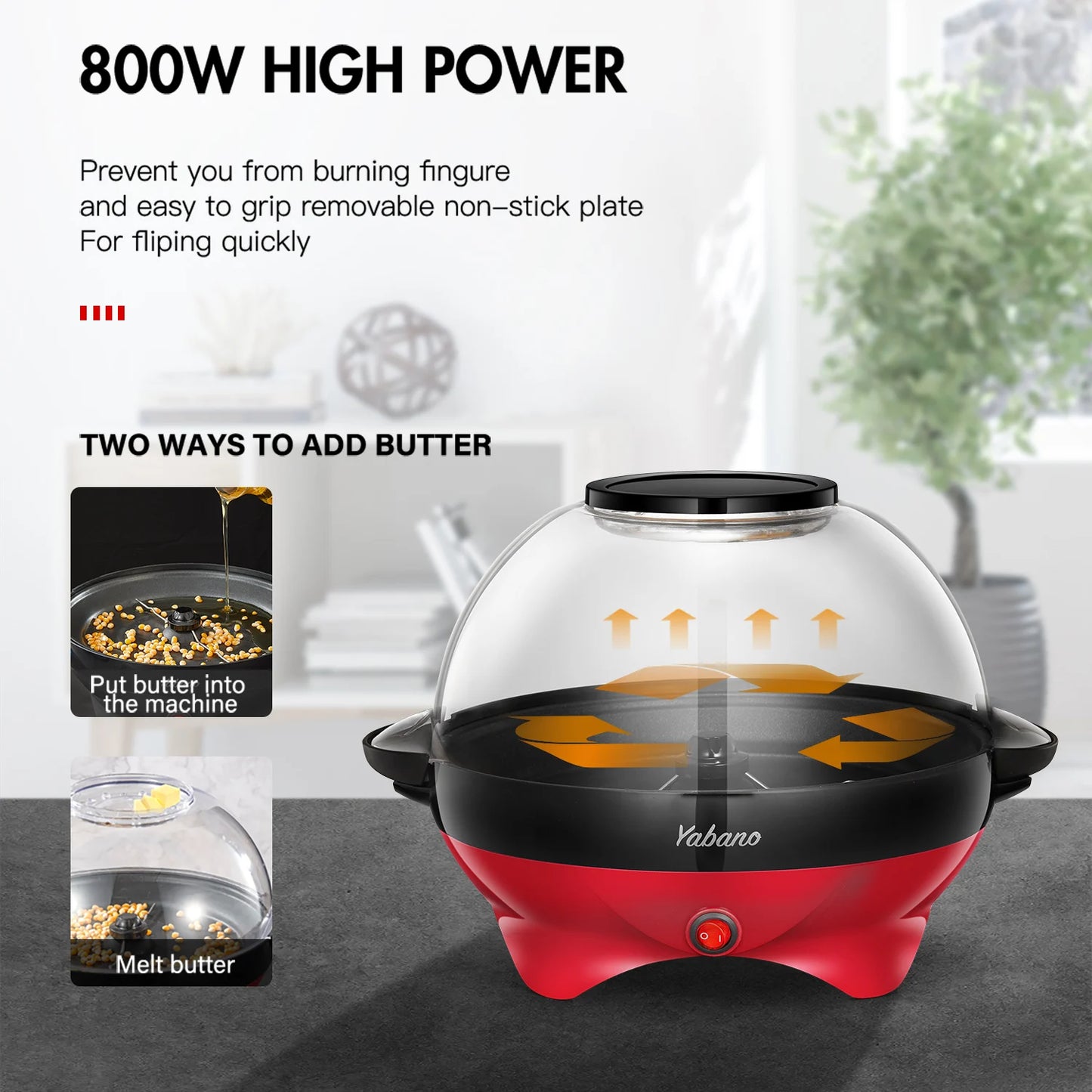 Popcorn Machine, 6-Quart Popcorn Popper maker, Nonstick Plate, Electric Stirring with Quick-Heat Technology, Cool Touch Handles