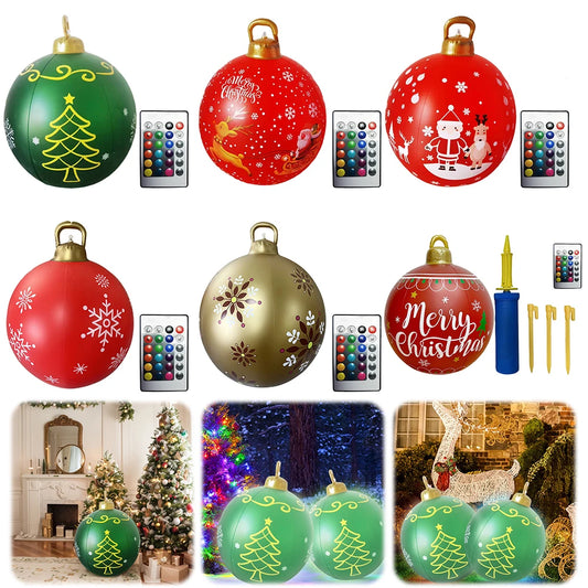 Luminous LED Christmas Balloon with Lights 60cm Inflatable Toy Ball Waterproof PVC Giant Balls Toy Holiday Yard Lawn Porch Decor