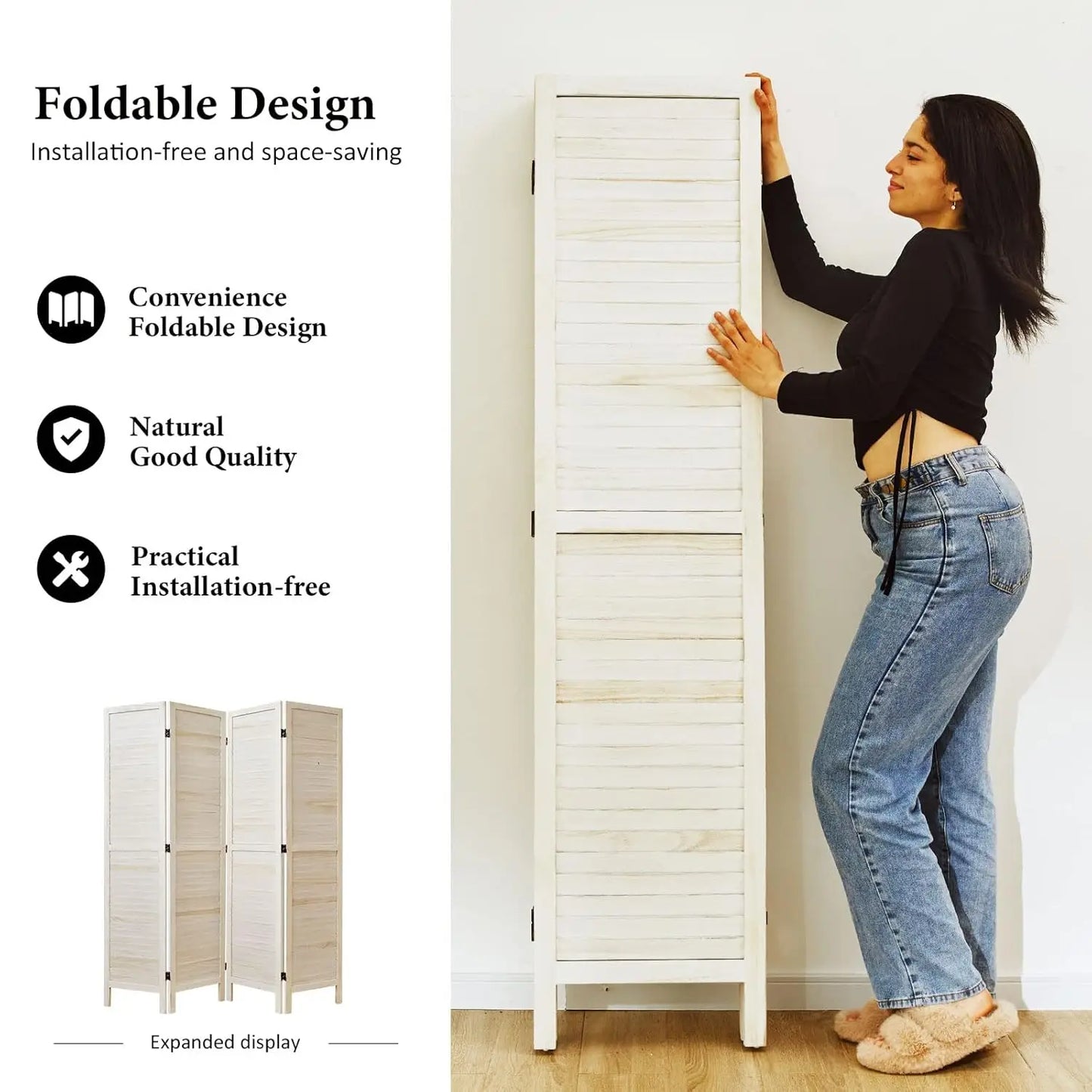 Room Dividers and Folding Privacy Screens, Wood Louvered Separators Divider Wall for Home Office Bedroom - 4, Customized