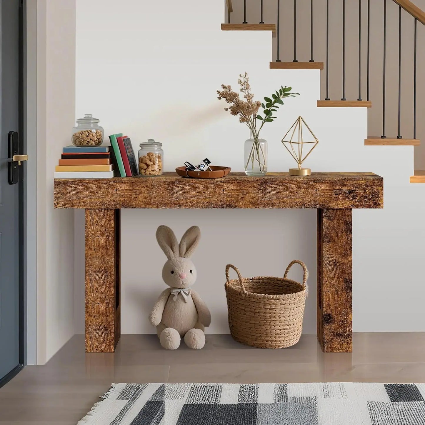 63 Inch Console Table, Farmhouse Entryway Table with Rustic Wood Finish, Long Sofa Table Behind Couch for Living Room, Hallway, Foyer and Home Decor