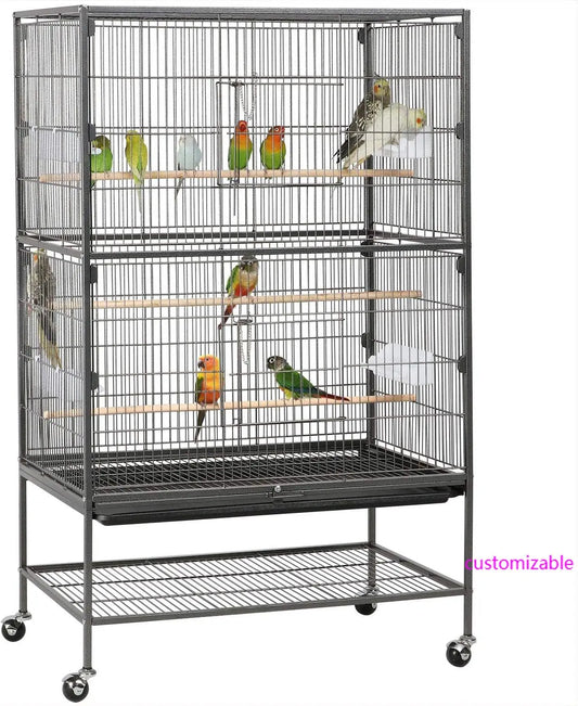 52-inch Wrought Steel Standing Large Flight King Bird Cage for Cockatiels African Grey Quaker Amazon Sun Parakeets Green