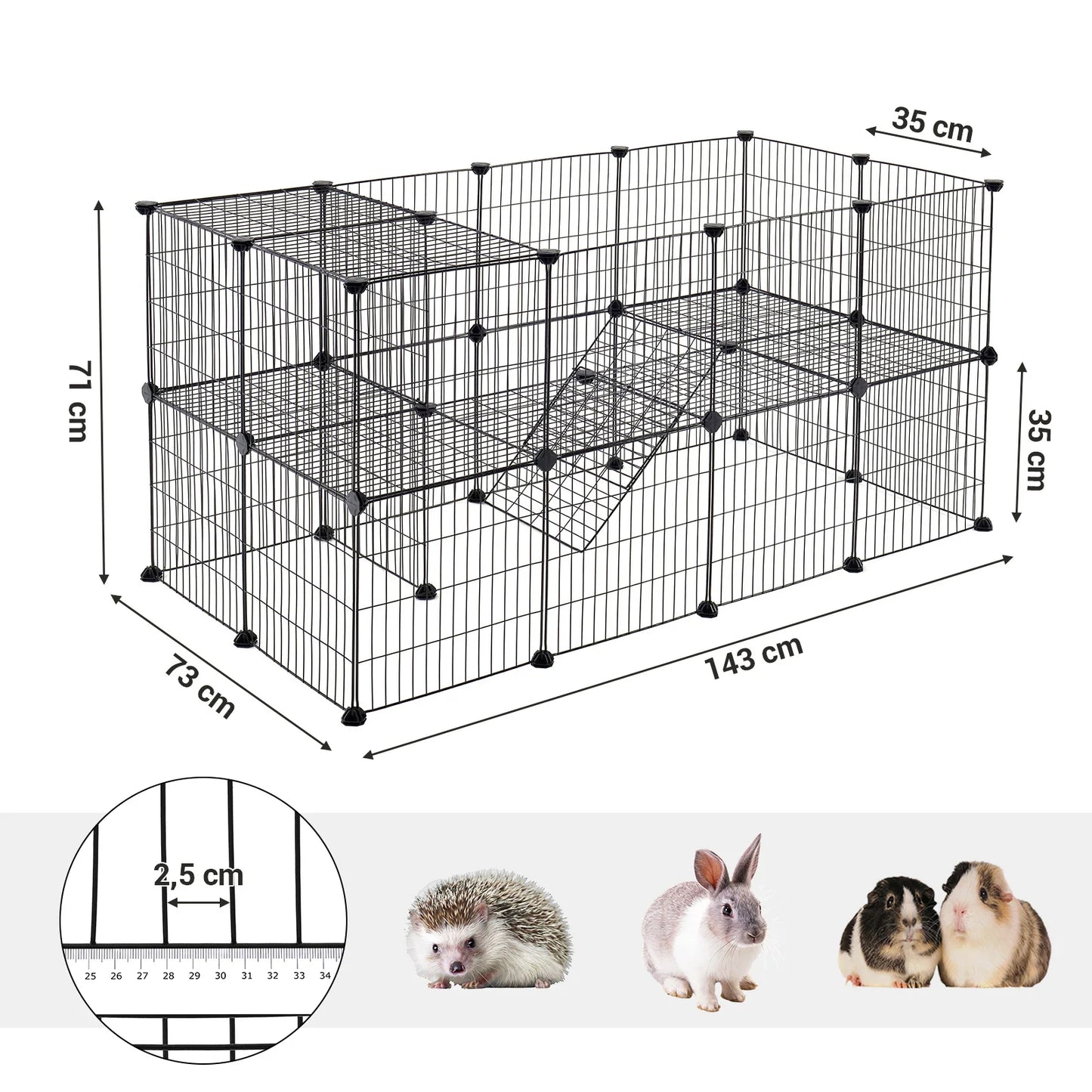 SONGMICS Pet Playpen, Small Animal Playpen, Rabbit Guinea Pig Cage, Zip Ties Included