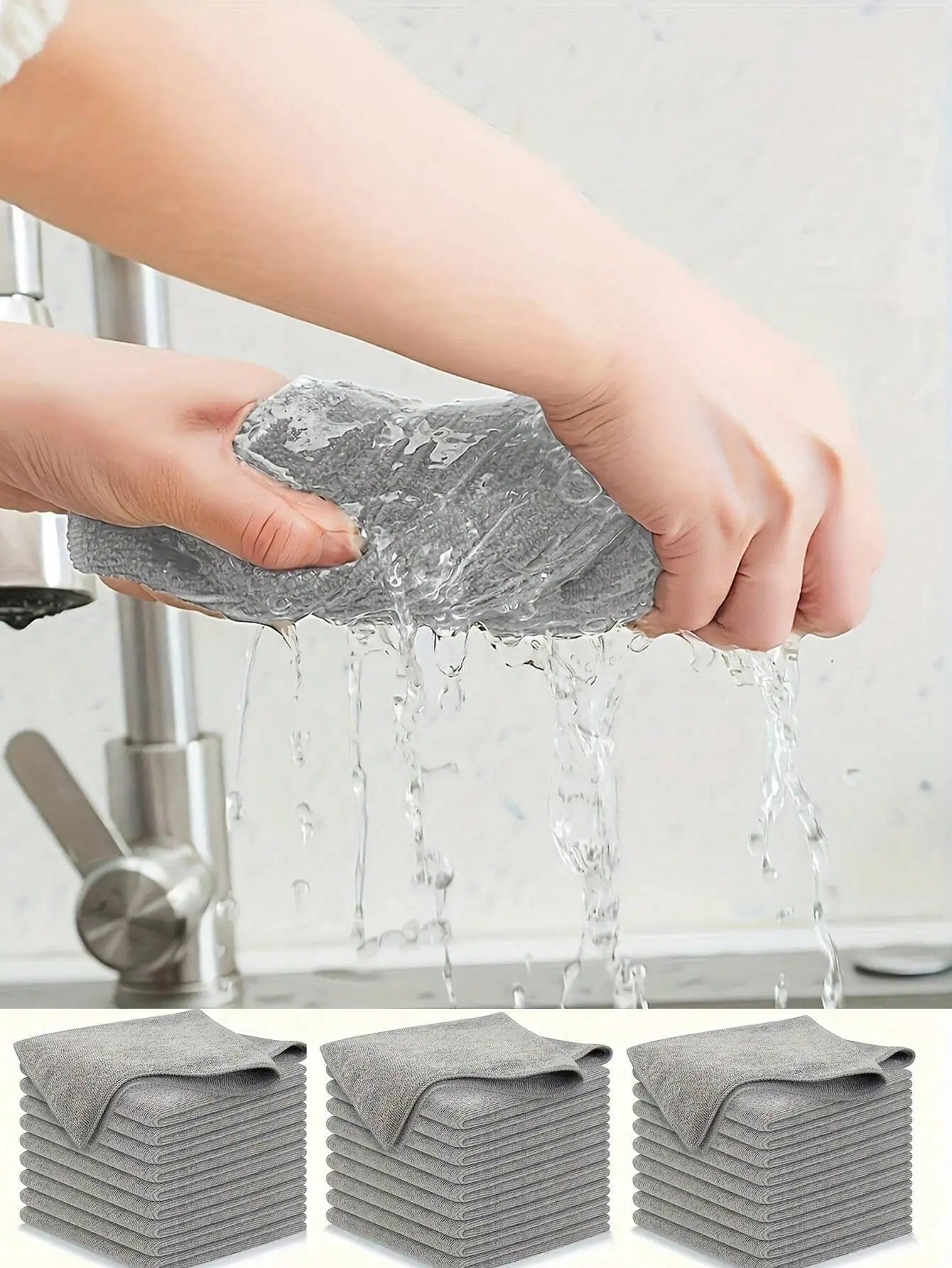 5/10pcs Microfiber Light Gray Kitchen Towel Set, Highly Absorbent, Soft & Easy To Clean, Suitable For Cleaning Glass, Cooking Surfaces, Pots & Pans, Faucets, Appliances, Cars, Kitchen, Bathroom, Home