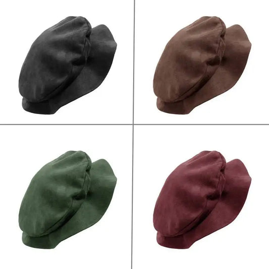 DAZCOS Medieval Tudor Flat Cap Faux Suede Beret Hat Renaissance Festival Costume Accessories French Beret Hats for Men Women