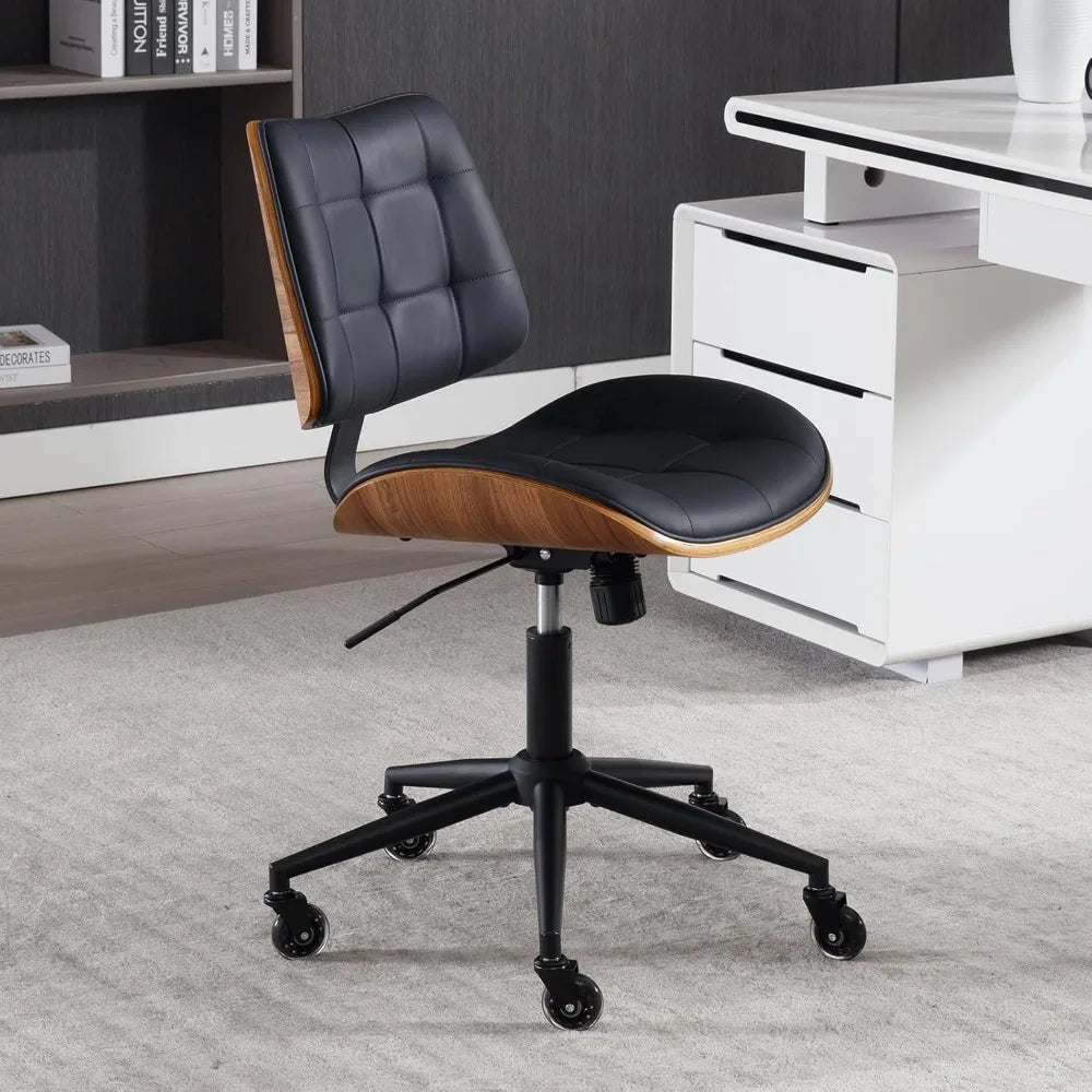 Home Office Desk Chair with Wheels, Adjustable Height Armless Office Chair, PU Leather Mid Back 360° Small Computer Chair, Moder