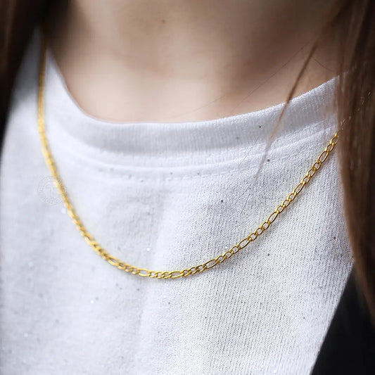 Stainless Steel Link Chain 3mm Necklace Choker for Men Women Figaro Gold Color Fashion Hermah Jewelry