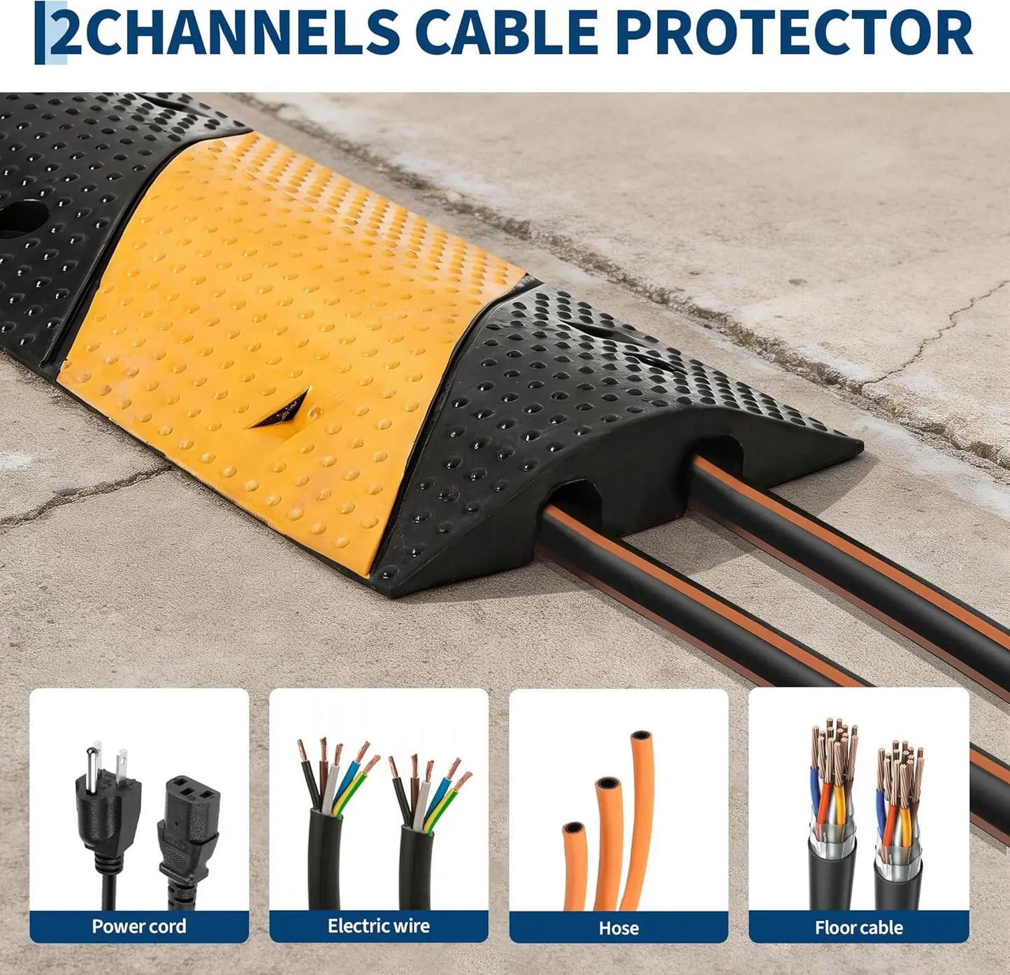 2Pcs 3.3FT Rubber Speed Bump, 2 Channel Heavy Duty Traffic Speed Hump 22000LBS Capacity,  for Asphalt Concrete Gravel Roads