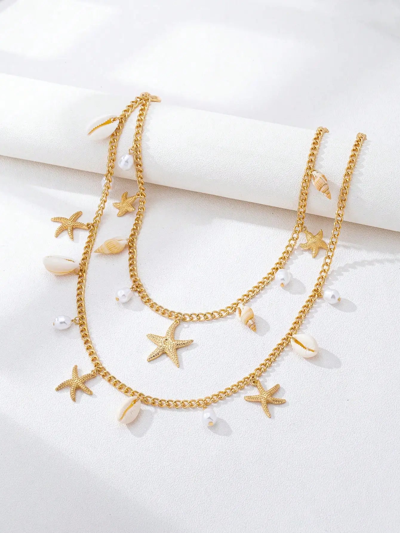 2pcs Bohemian Style Ocean Series Shell & Starfish Beaded Waist Chain For Women
