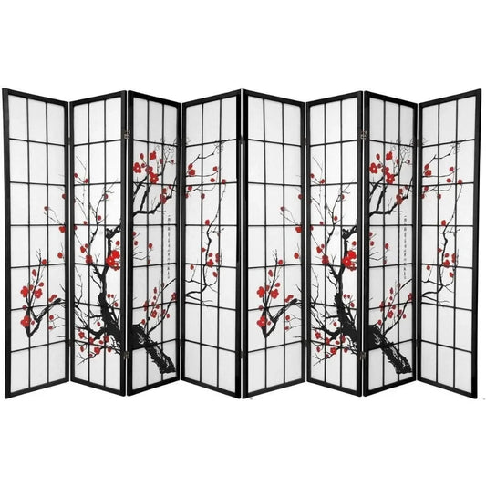 8 Panel Screen & Room Divider, Panel Plum Blossom Design Room Divider, 138"W X 70"H, Room Separator Screen