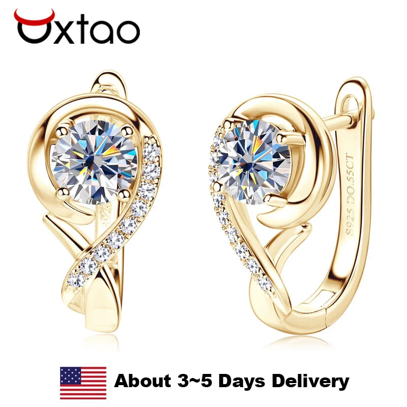 OXTAO U Moissanite Hoop Earring with Certificate 5mm D Color Female Jewelry 925 Sterling Silver Wedding Party Huggie Earring