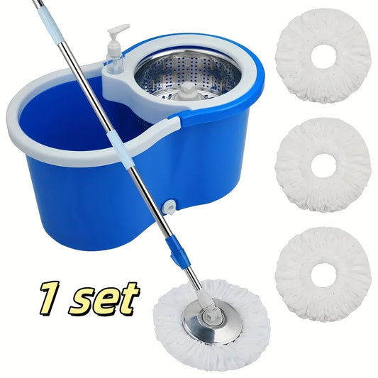Mop And Bucket with Wringer Kit, 360 Degree Swivel Mop And Bucket with 3 Replacement Heads, Floor Mop Bucket for Hardwood