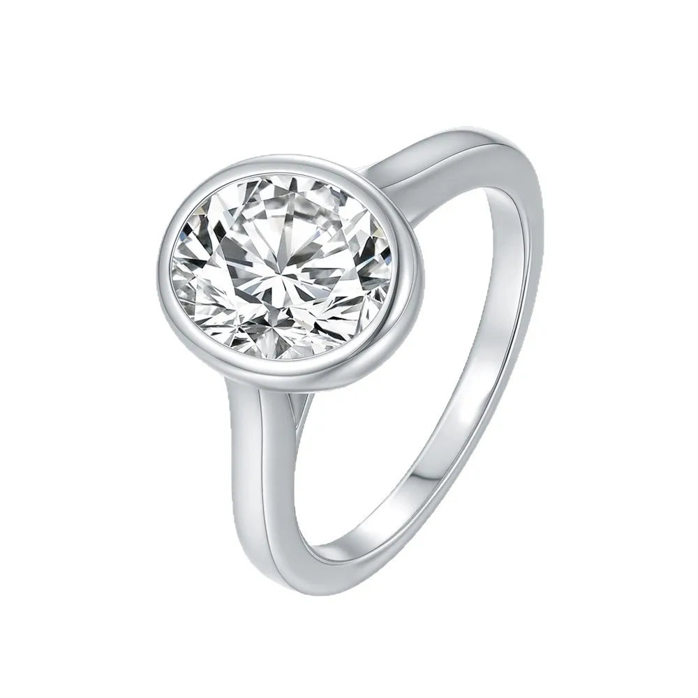 Classic Oval Moissanite Solitaire Ring, S925 Sterling Silver Bezel Band, D Color VVS1 Moissanite Ring