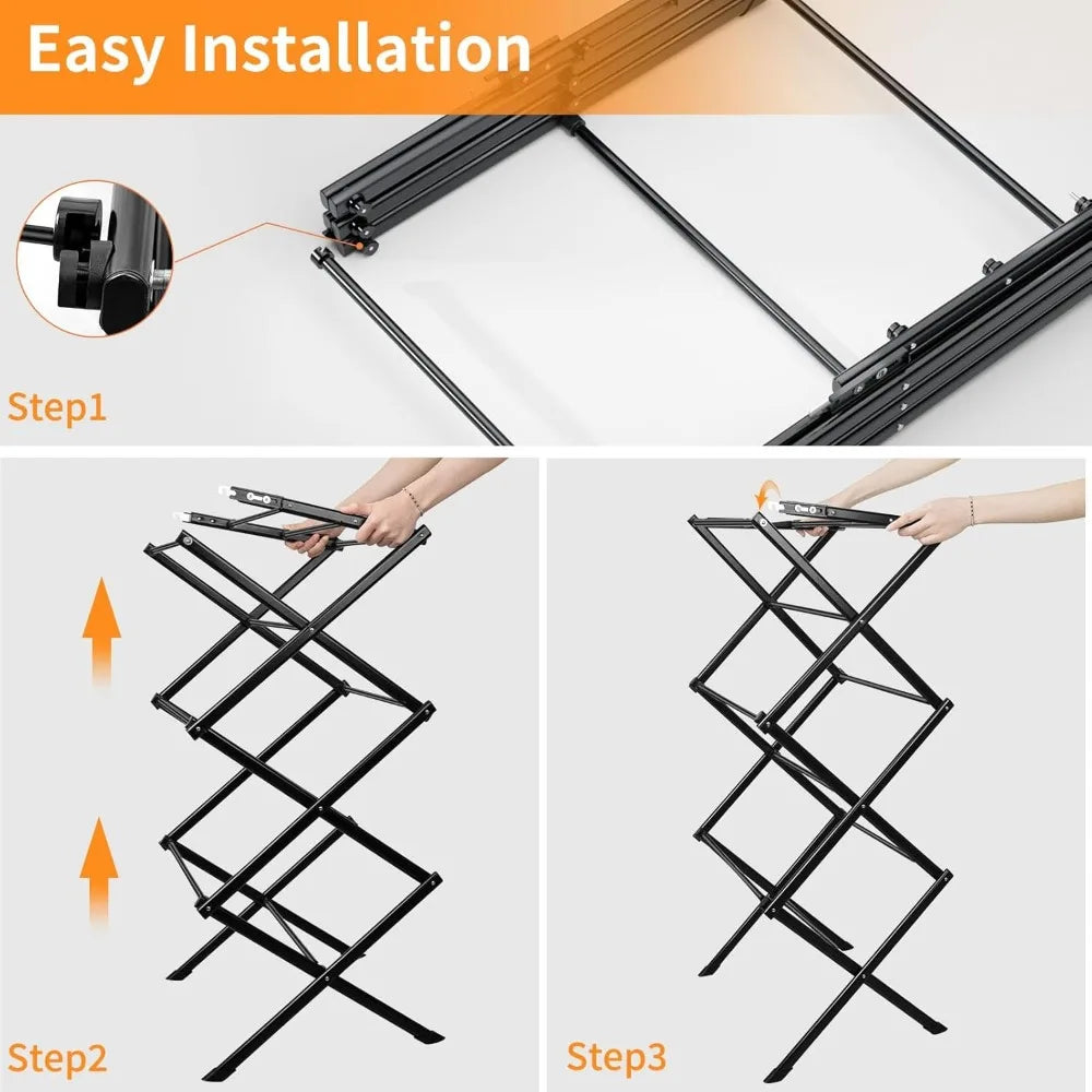 Foldable 3 Tier Metal Laundry Drying Rack Space Saving Indoor Outdoor Collapsible Clothes Dryer