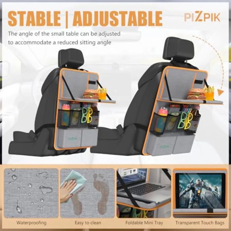Car Backseat Organizer with Tablet Holder, 11 Storage Pockets with Foldable Food Tray, Protector Kick Mats for,Travel Accessori