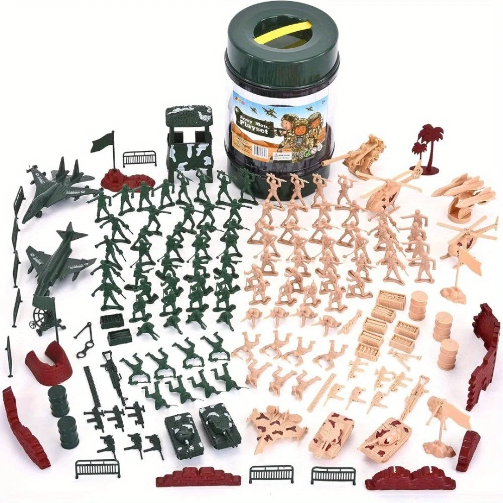 164 Piece Military Soldier Playset Army Men Play Bucket Army Action Figures Battle Group Deluxe Military Playset Aircrafts