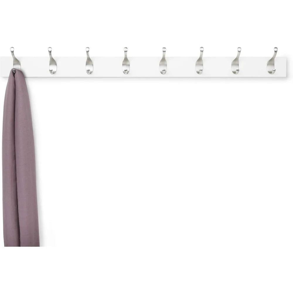 Wall Mounted Modern Coat Rack for Entryway and Bedroom with Storage Hooks 8 Hook White