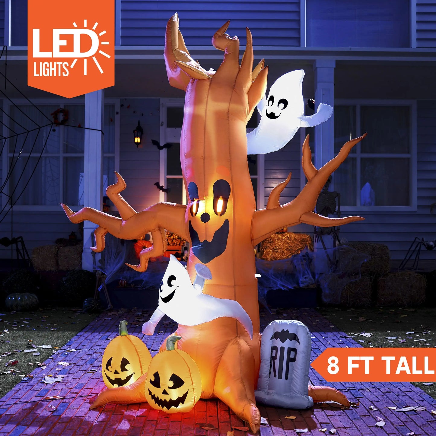 8 FT Tall Scary Tree  Halloween Inflatable Halloween Tree with Ghost and Build-in LEDs Blow up Yard Halloween Inflatables