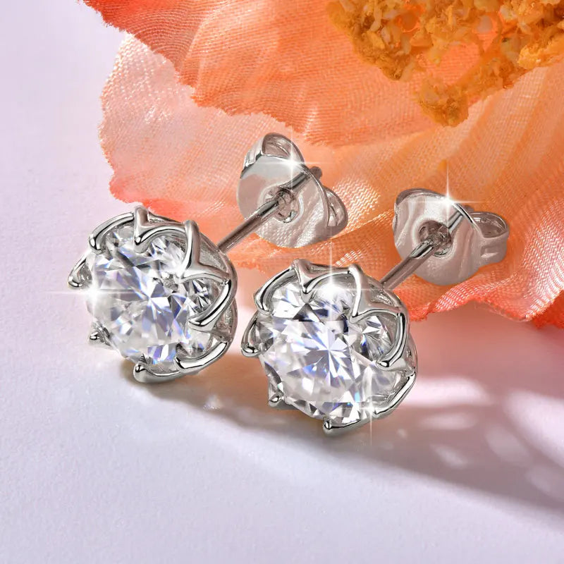 OXTAO Moissanite Circular Stud Earrings for Women 14K Gold Filled Flower Earring Fine Jewelry 6mm/8mm D Color Lab Diamond Gift